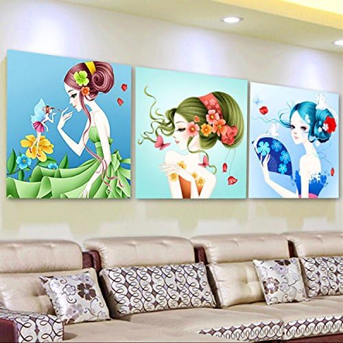 DIY 5D Cartoon Woman Flower Point Drill Cross Stitch Triptych Full Diamonds Shaped Diamond Painting Living Room Home Decoration,45X45cm-left