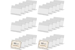 SIYOMG Mini Acrylic Sign Holder, 30 PCS 3.5" x 2.5" Sign Holder Clear Slanted L Shape Price Name Card Tag Label Counter Top S