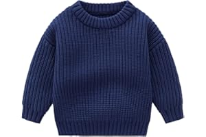 CUATINTUO Toddler Baby Girl Boy Knit Sweater Solid Color Long Sleeve Warm Pullover Tops Fall Winter Clothes