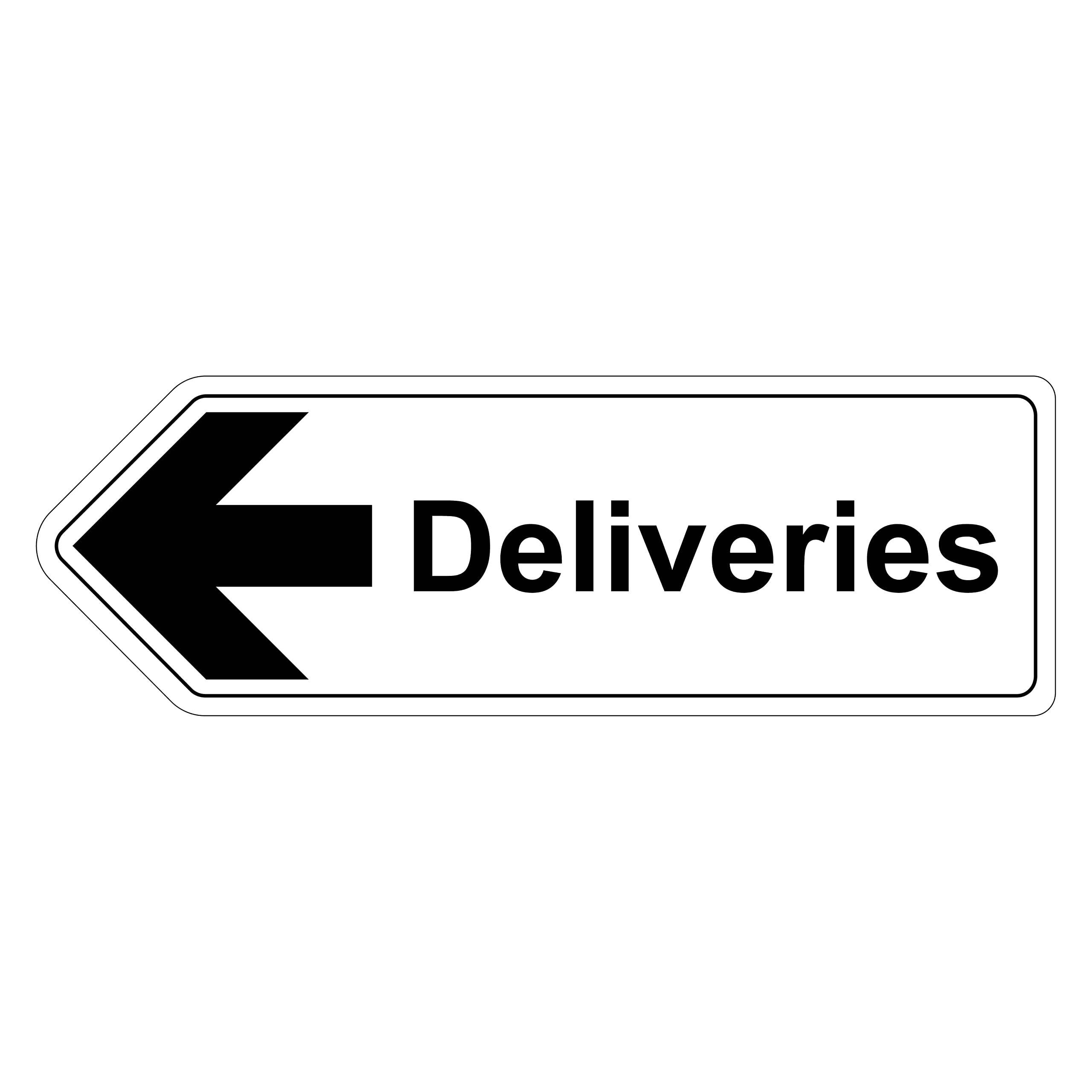 V Safety Shaped Safety Sign - Deliveries Arrow Left - 600X200-2MM Rigid Plastic
