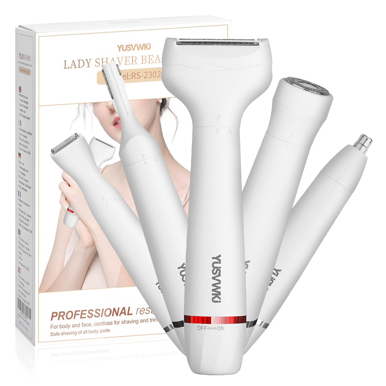 Bikini Trimmer Women 5 in1 Lady shavers for Women,Portable Waterproof Painless USB Charger Electric Razor for face,Legs,Pubic Hair for Lip Underarm Body,Lady Trimmer Flawless Facial Hair Remover