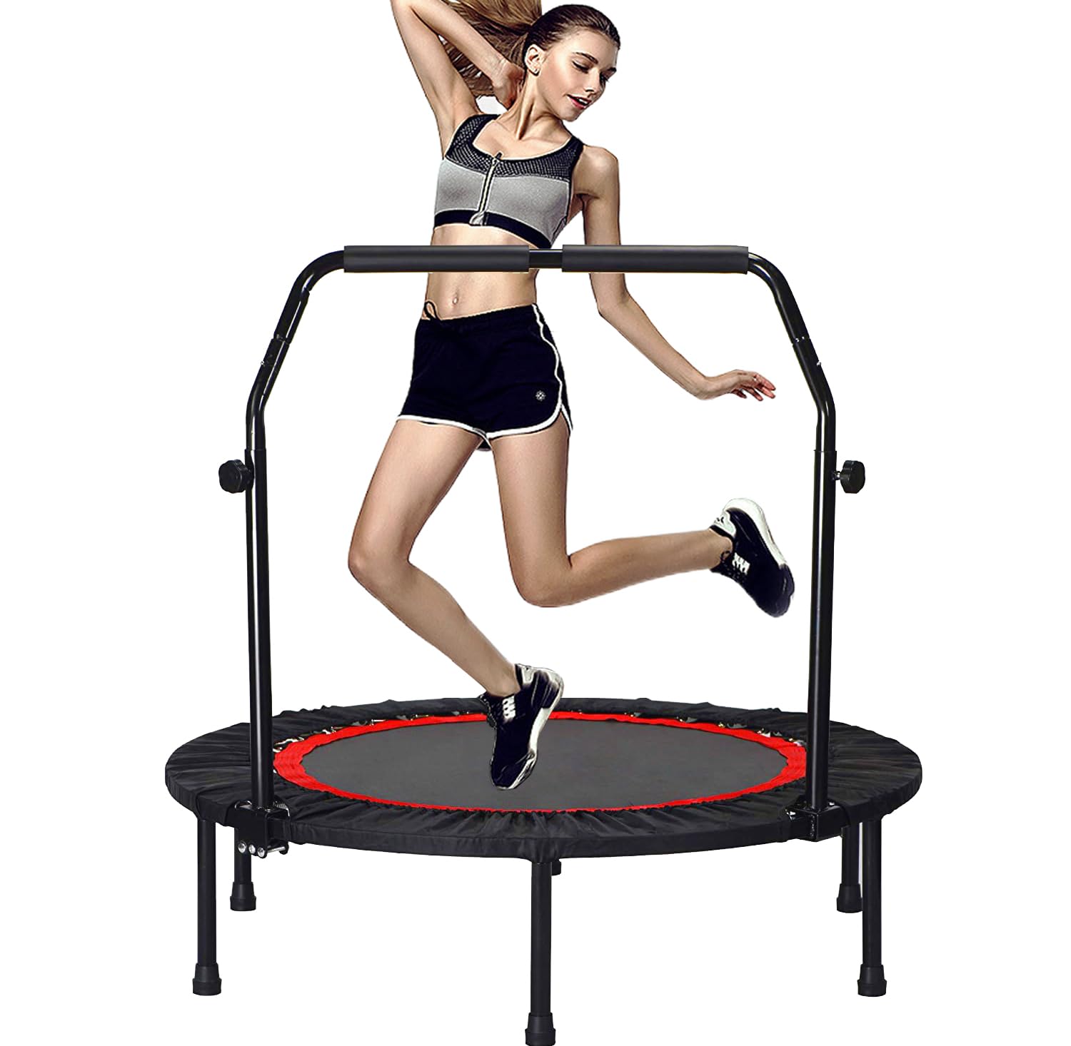 Photo 1 of 40 Inch Foldable Mini Trampoline with Adjustable Handle, Indoor Exercise Rebounder for Adults & Kids, Max Load 330lbs