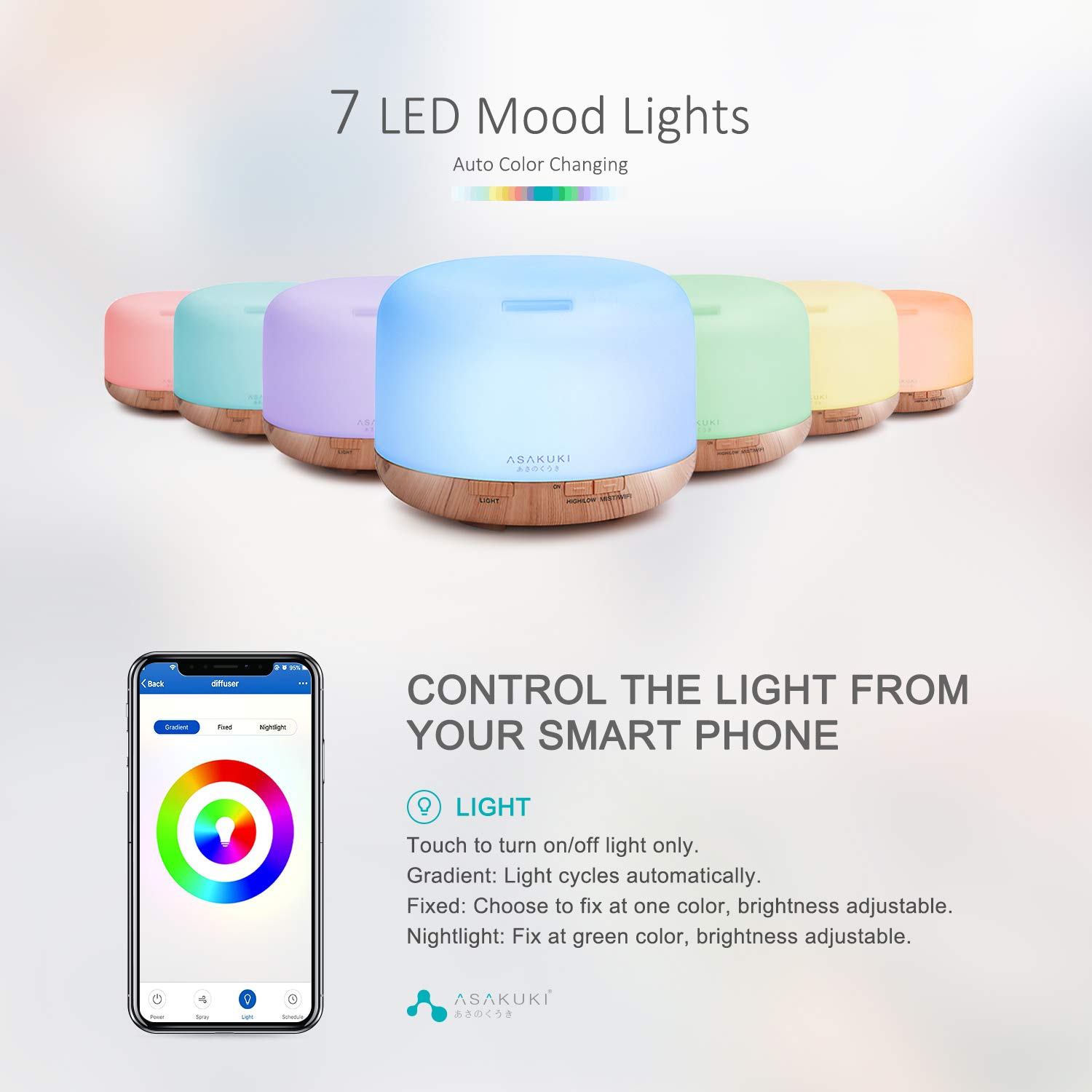 ASAKUKI Smart Wi-Fi Essential Oil Diffuser, App and Voice Control Compatible with Alexa, 500ml Aromatherapy Humidifier for Relaxing Atmosphere in Home Office Bedroom