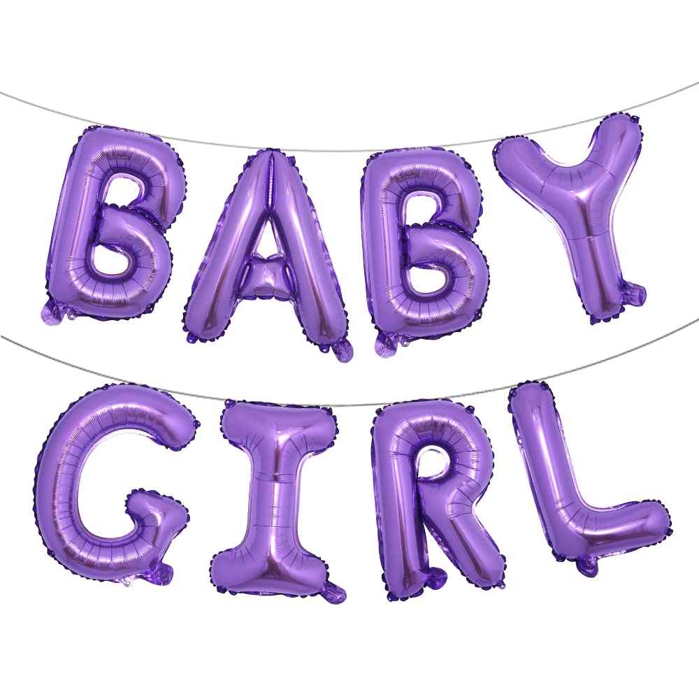 Photo 1 of 16 inch Baby Boy Girl Banner Foil Letter Balloons Garland for Birthday Baby Shower Gender Reveal Party Decoration Supplies (BABY GIRL Purple)