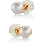 THE PEARL SOURCE White Japanese Akoya Pearl Stud Earrings for Women – Genuine Cultured Pearls, Hypoallergenic Jewelry with Secure 14k Gold Backing, Elegant Gift Box Included