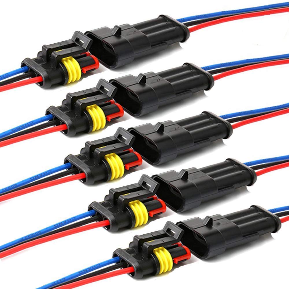 YETOR Way Car Waterproof Electrical Connector,3 pin Plug Auto Electrical Wire Connectors with Wire 16 AWG Marine for Car, Truck, Boat, and Other Wire Connections.(5 Pack) — image 1