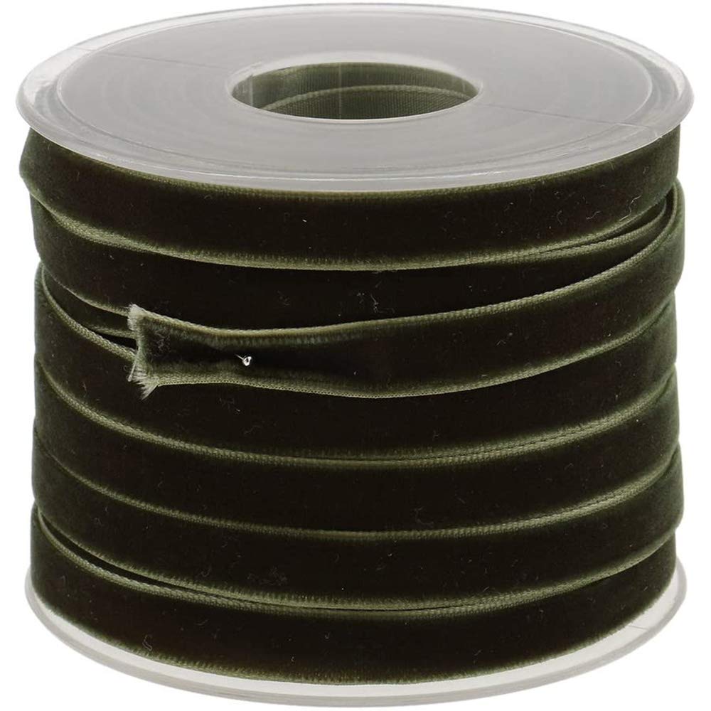 POFET 20 Yard 10mm Wide Velvet Ribbon Roll for Crafts Decoration - Green