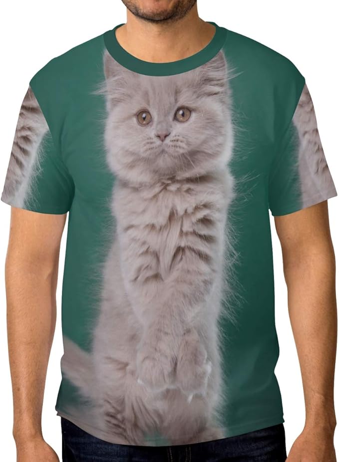 Men Grey Cute Kitten TShirt Printed ShortSleeve Crewneck Fan XXXL Tee