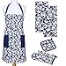 Yourtablecloth Kitchen Gift Set-1 Kitchen Apron, An Oven Mitt & A Pot Holder-2 Kitchen Dish Towels or Tea Towels-Ideal Cooking Gifts or Gift Ideas for Chefs-Suitable for Men & Women-Nautical Blue