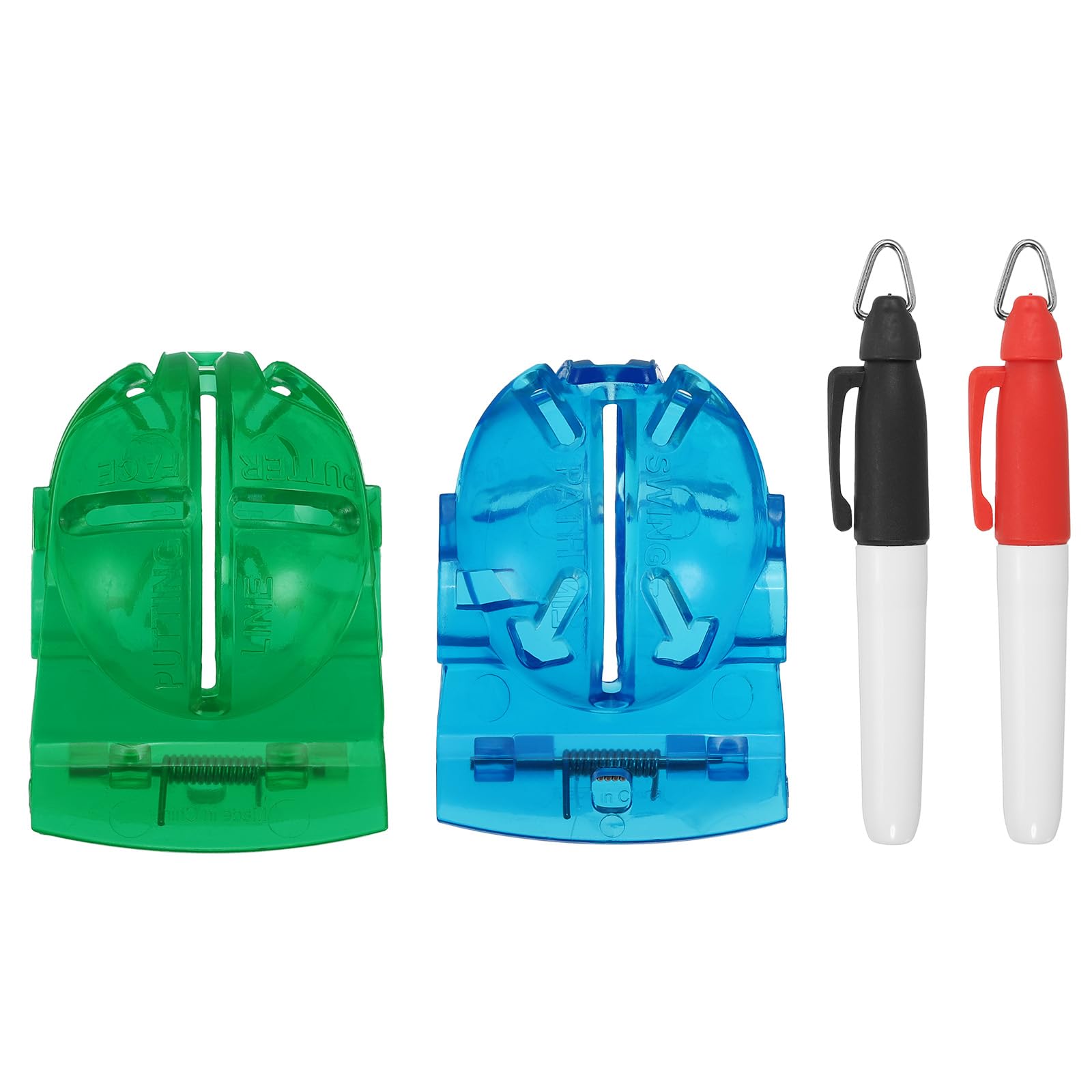 PATIKIL Golf Ball Line Marker Tool, 1 Set Golf Ball Alignment Marking Tool Golf Ball Liner with Line Marker Stencil with 2 Color Marker Pens for Putting Ball Marker, Blue&Green