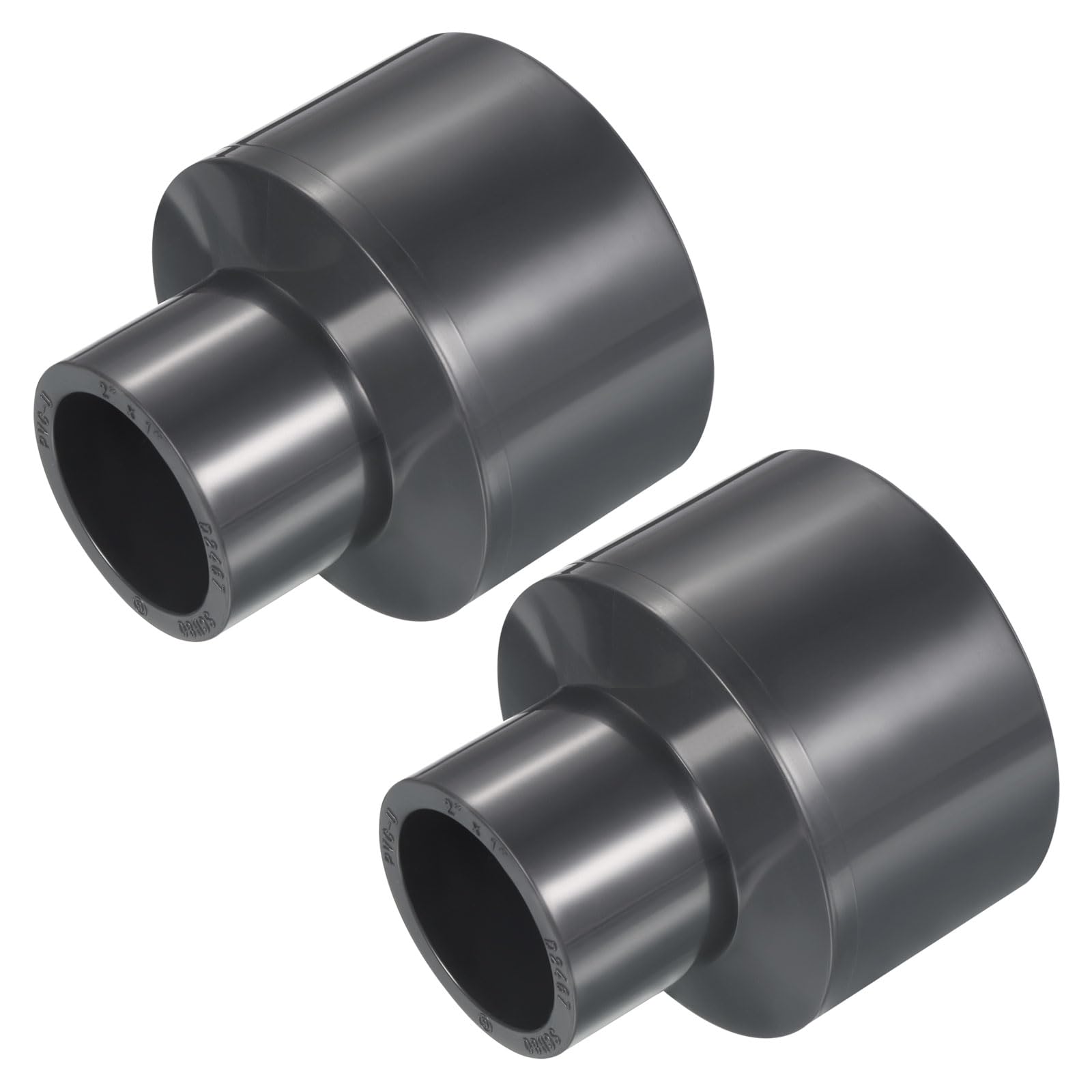 YOKIVE 2 Pcs UPVC Reducer Fitting, Straight Adapter Connector Connect Pipe Socket Schedule 80, Great for Bathroom, Kitchen, Sink (Gray, 2" x 1")