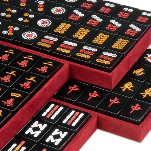 Chinese Mahjong (Mahjongg, Mah Jongg, Mah-Jongg, Majiang) Travel Game Set with Jet Black Tiles- 'Jet Set' - Small