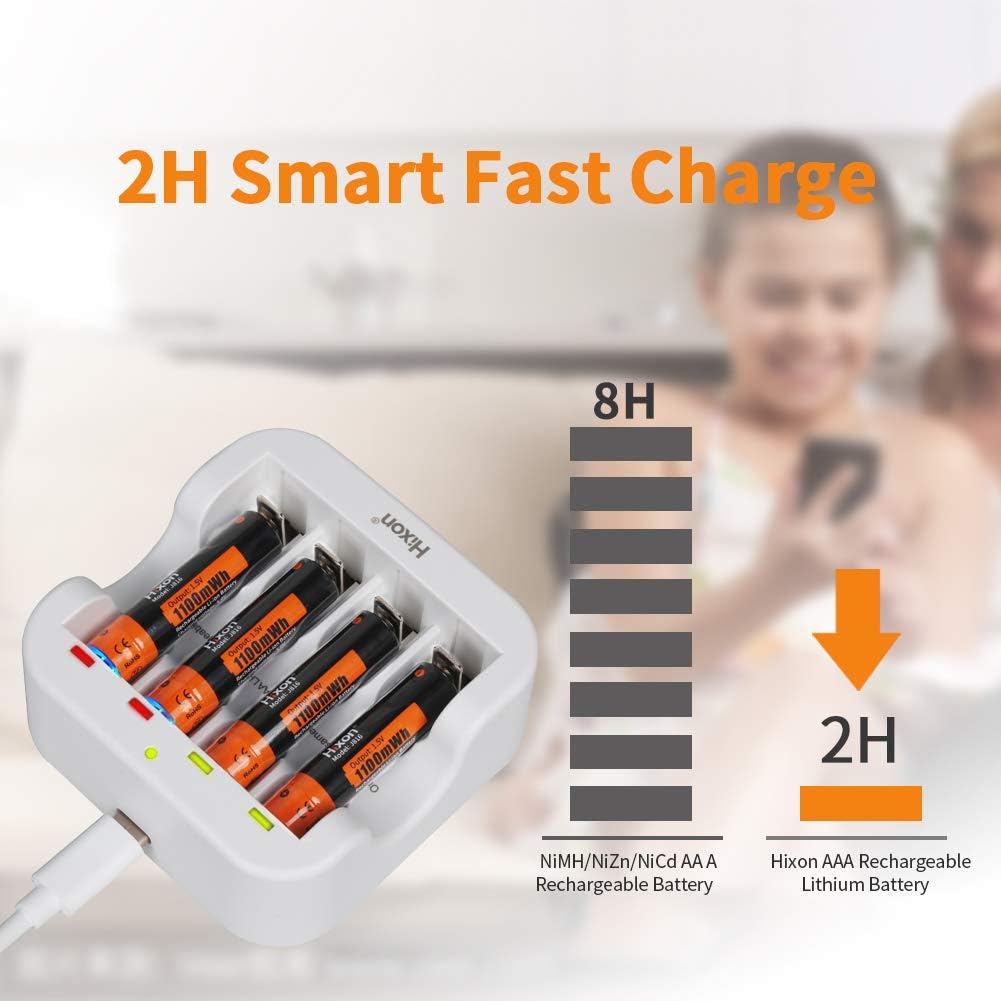 Hixon Rechargeable AAA Batteries with Charger,1100mWh AAA Batteries,4 Count 1500 Cycle AAA Lithium Battery - Image 5