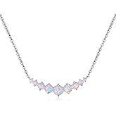 Barzel 18K White Gold Plated or Rose Gold Plated Created White Opal Graduated Necklace