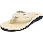 OLUKAI Ohana Men's Beach Sandals, Water Resistant Flip Flops, Arch Support & Comfort Fit, Lightweight & Durable, Enhanced Grip & Traction, White Sand/Deepest Depths, 10