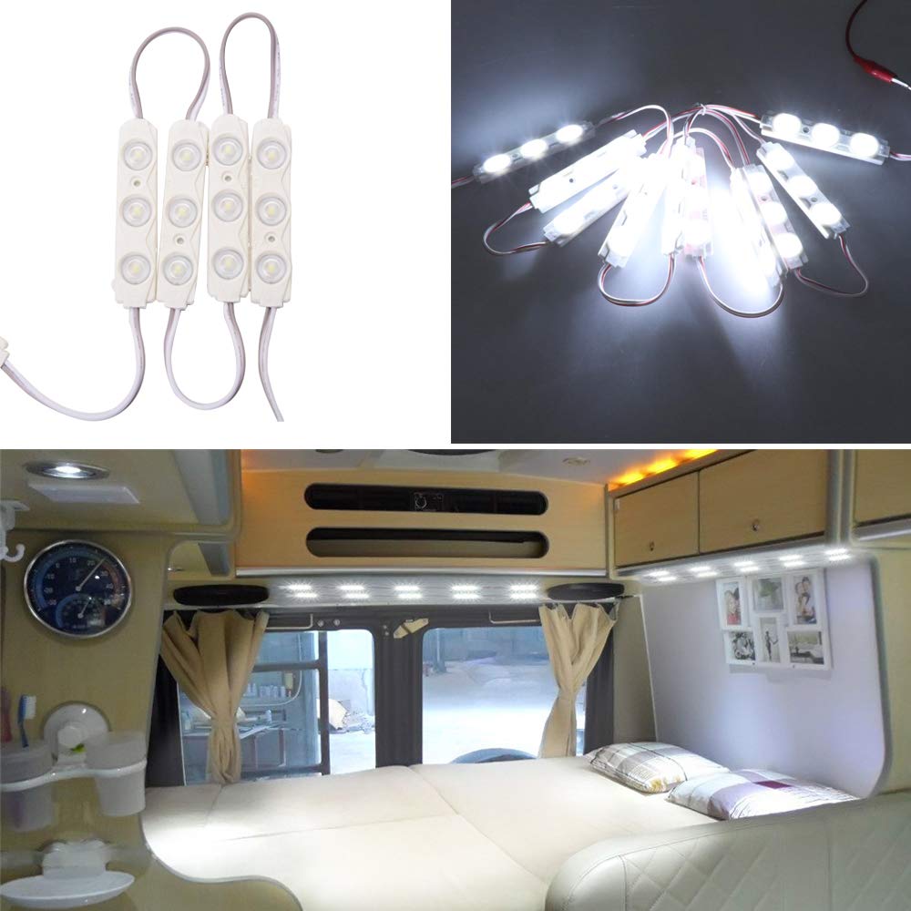 FICBOX 12V 60 LEDs Car Interior Light Kits LED Ceiling Lights Kit Waterproof Dome Lamp for Van Truck Caravan (20 Modules, White)