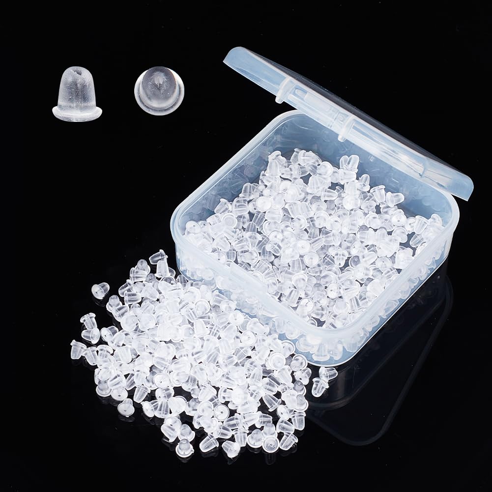 PH PandaHall 500pcs Plastic Earring Backs, Clear Soft Earring Backs for Studs Earrings Safety Back Stoppers Earnuts Posts for Women Jewellery Accessories, 4x3.5mm, Hole: 0.5mm
