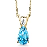 Gem Stone King 14K Yellow Gold Swiss Blue Topaz and White Topaz Pendant Necklace for Women | 1.00 Cttw | Gemstone November Birthstone | Pear Shape 8X5MM | With 18 Inch Chain