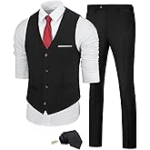 Fesenbo Men's Suit Slim Fit 2 Pieces Suits Set Grooms Tuxedos Business Wedding Prom Party Suit Vest and Pants