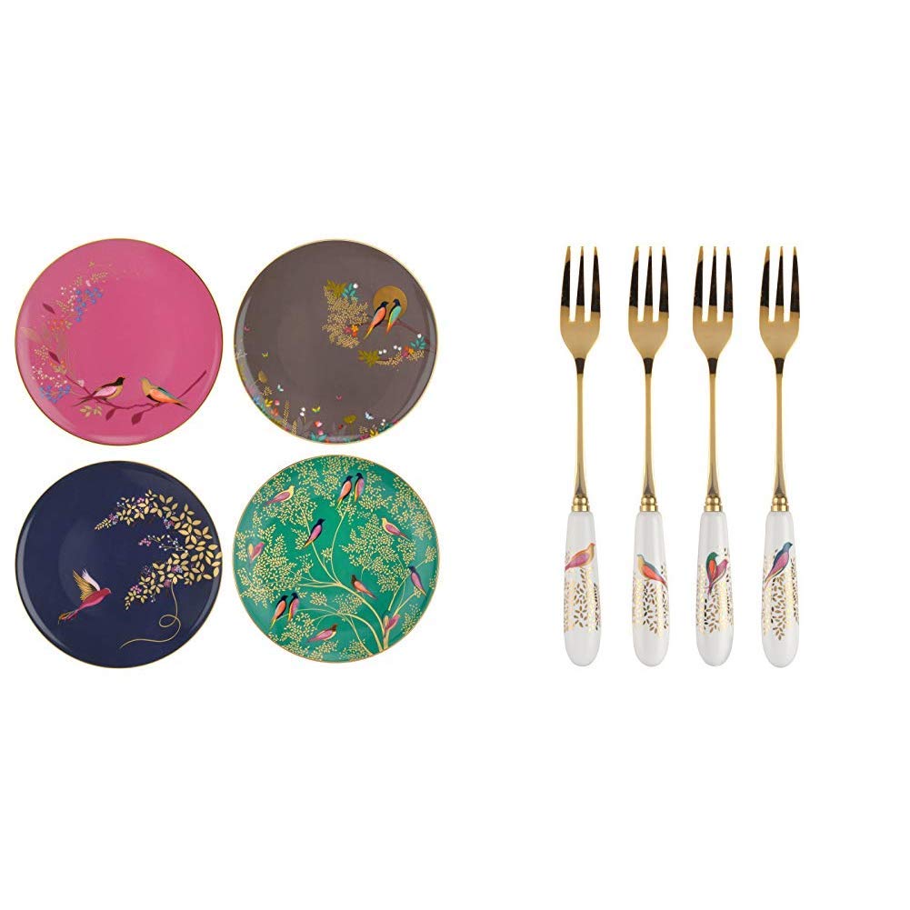 Sara Miller for Portmeirion Chelsea Cake Plates, Ceramic Multi-Colour, 215 x 215 x 60 cm & Miller for Portmeirion Chelsea Pastry Forks Set of 4, Ceramic Multi-Colour, 170 x 140 x 35 cm