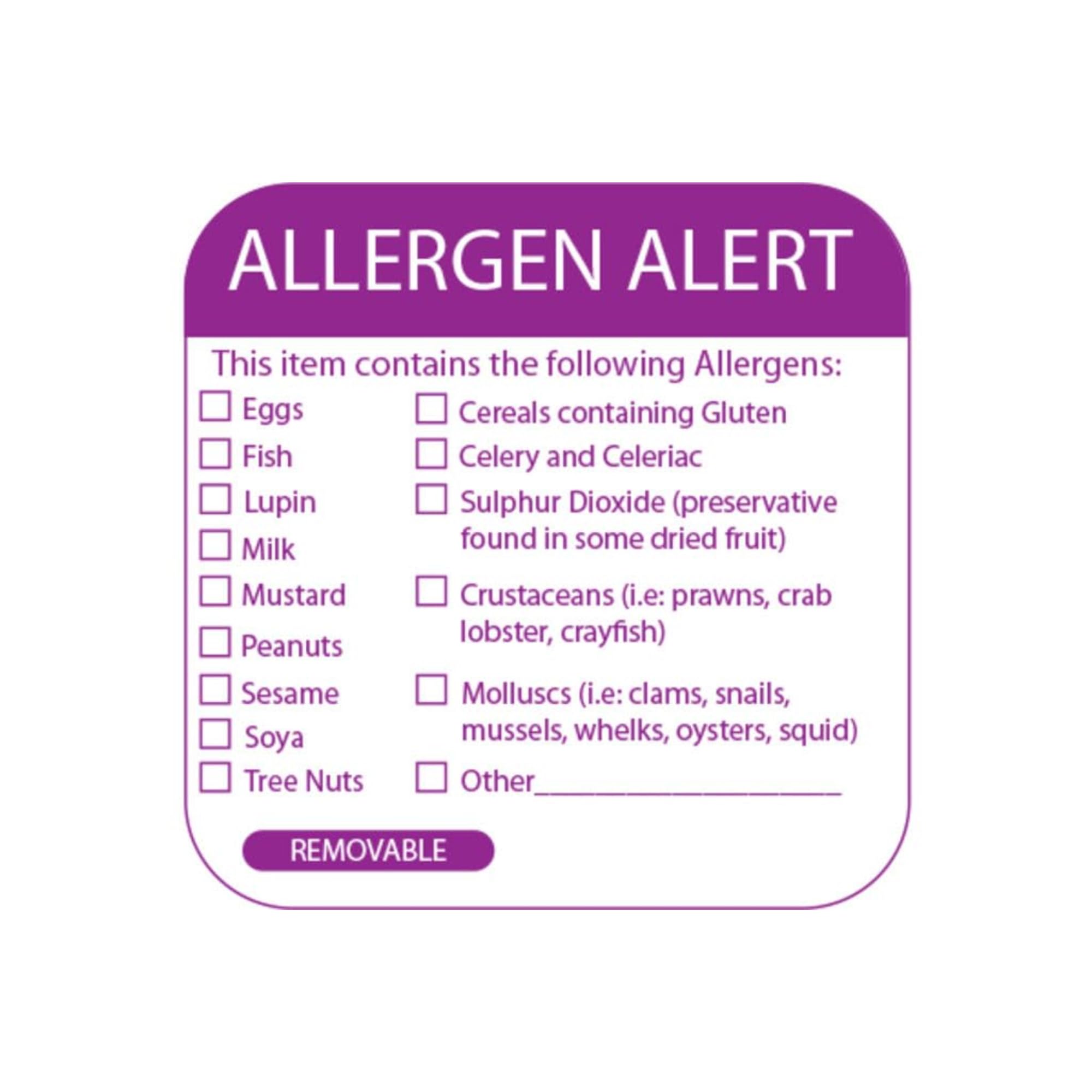 Food Allergen Warning Labels - Roll of 500 - Food Labels to Denote Allergy Warnings