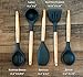 Hearth and Home Goods 5-Piece Cooking Utensils - Silicone with Beech Wood Handle - Includes Slotted and Solid Spoons, Spatula, Turner and Ladle, Dark Gray