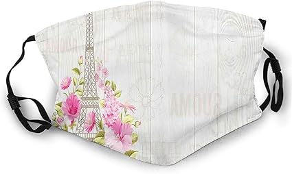 Gooeyokoi Mundschutz Gesichtsschutz Eiffelturm-Ikone mit blühenden