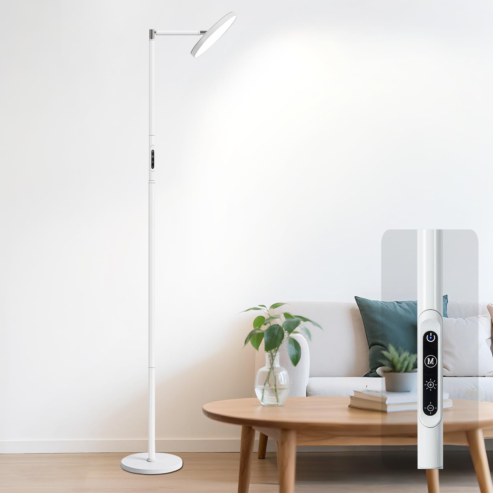 Photo 1 of SAMPHON Torchiere Floor Lamp, Eye-Care Reading Lamp, 72" White Standing Lamps with Touch Control, Modern Bright Lamp for Bedroom,Office,Living Room