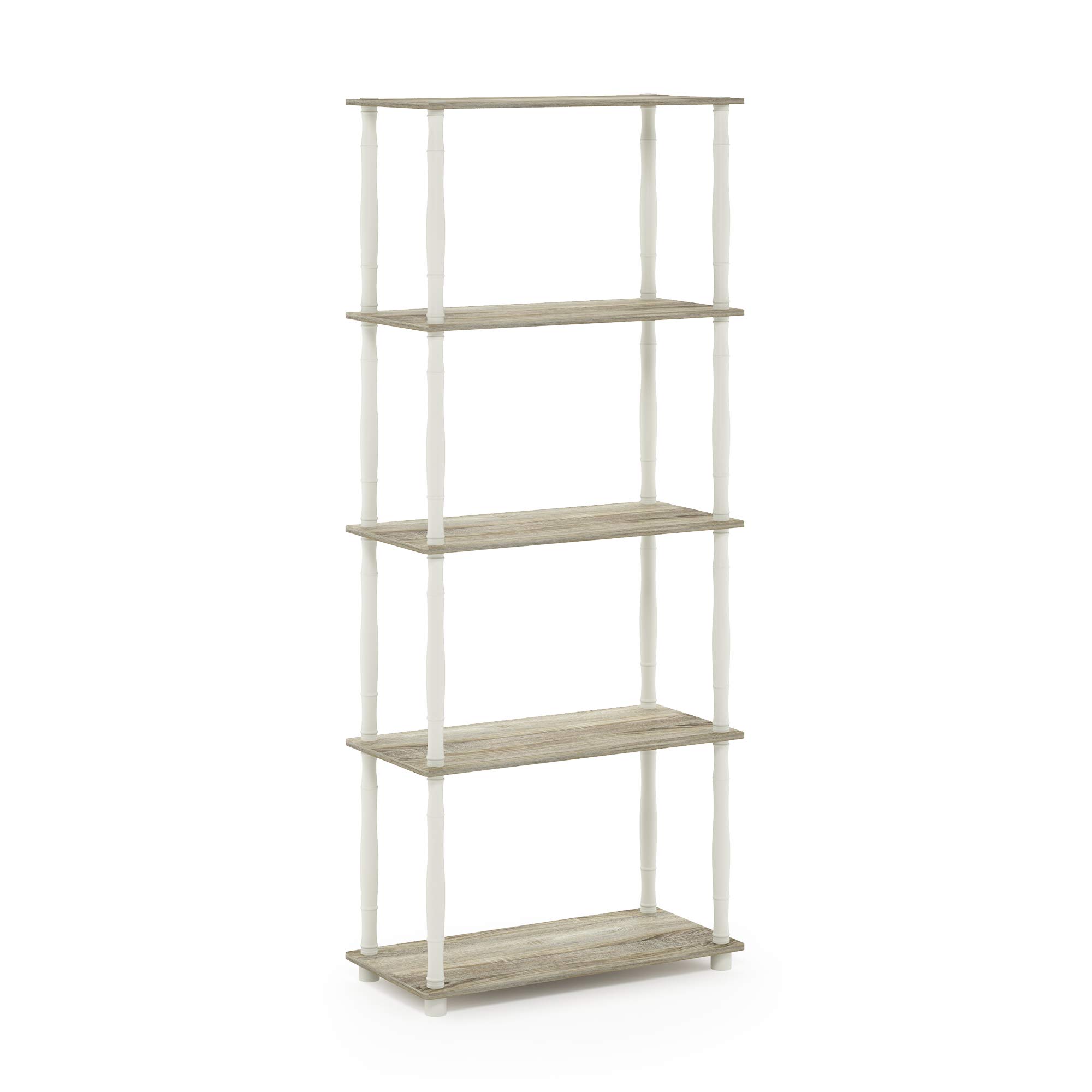 Furinno TURN-S-TUBE Storage Shelves, 5-Tier Book Shelf, Corner Shelf, Toolless Open Shelves, Classic Tubes, for Organization and Storage, Living Room, Garage, Home Office, Sonoma Oak