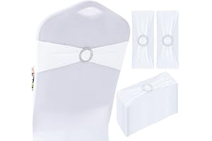 LOYORTY 50PCS White Chair Sashes, Spandex Chairs Sashes Bands, Stretch Wedding Chair Sashe with Buckles for Wedding Party Banquet Decoration