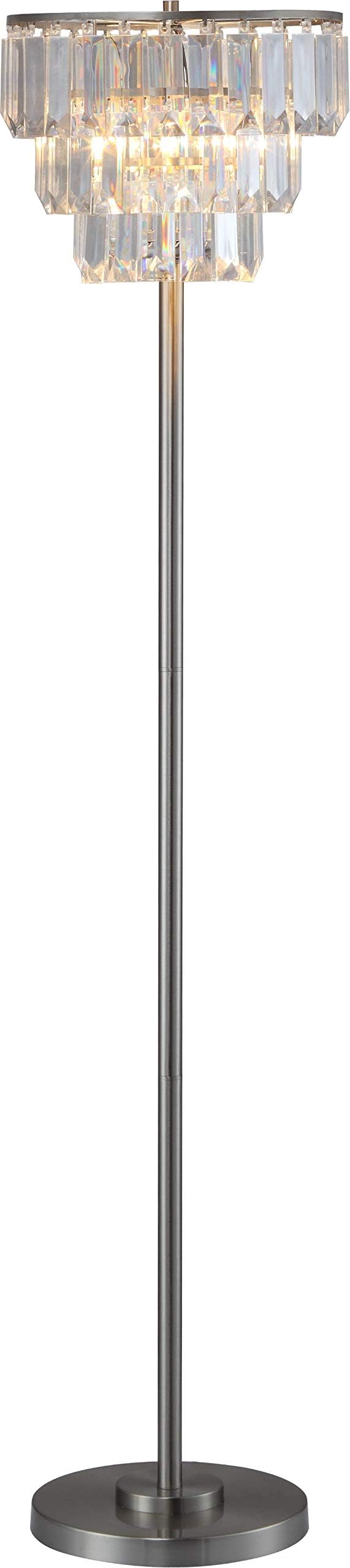 SH Lighting Crystal Inspired Contemporary Lamp – Features Faux Crystal Shade and Brushed Steel Base - Great for Living Rooms, Bedrooms, or Study Rooms (Clear, 60.5"H Floor Lamp)