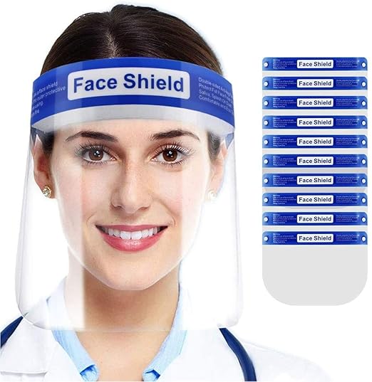 DALUCI 10 Pcs Reusable Safety Face Shield Anti-fog Protective Face Shield Universal Transparent Full Face Protection Visor Anti-Spitting Splash Facial Cover for Men & Women, 10 packs