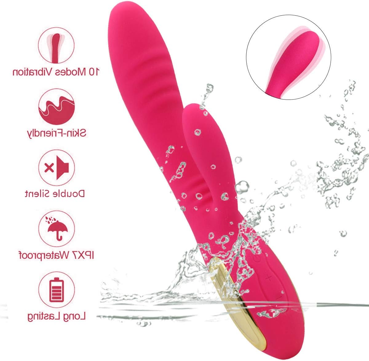 V-Î-Brâtor LED New Massage Wand with USB Cable Rechargeable,Whisper Quiet Safe Silcione Waterproof Handheld, Cordless, 12x Vibrations Adjustable for Neck Shoulder Back Body,Sports Release (Pink)