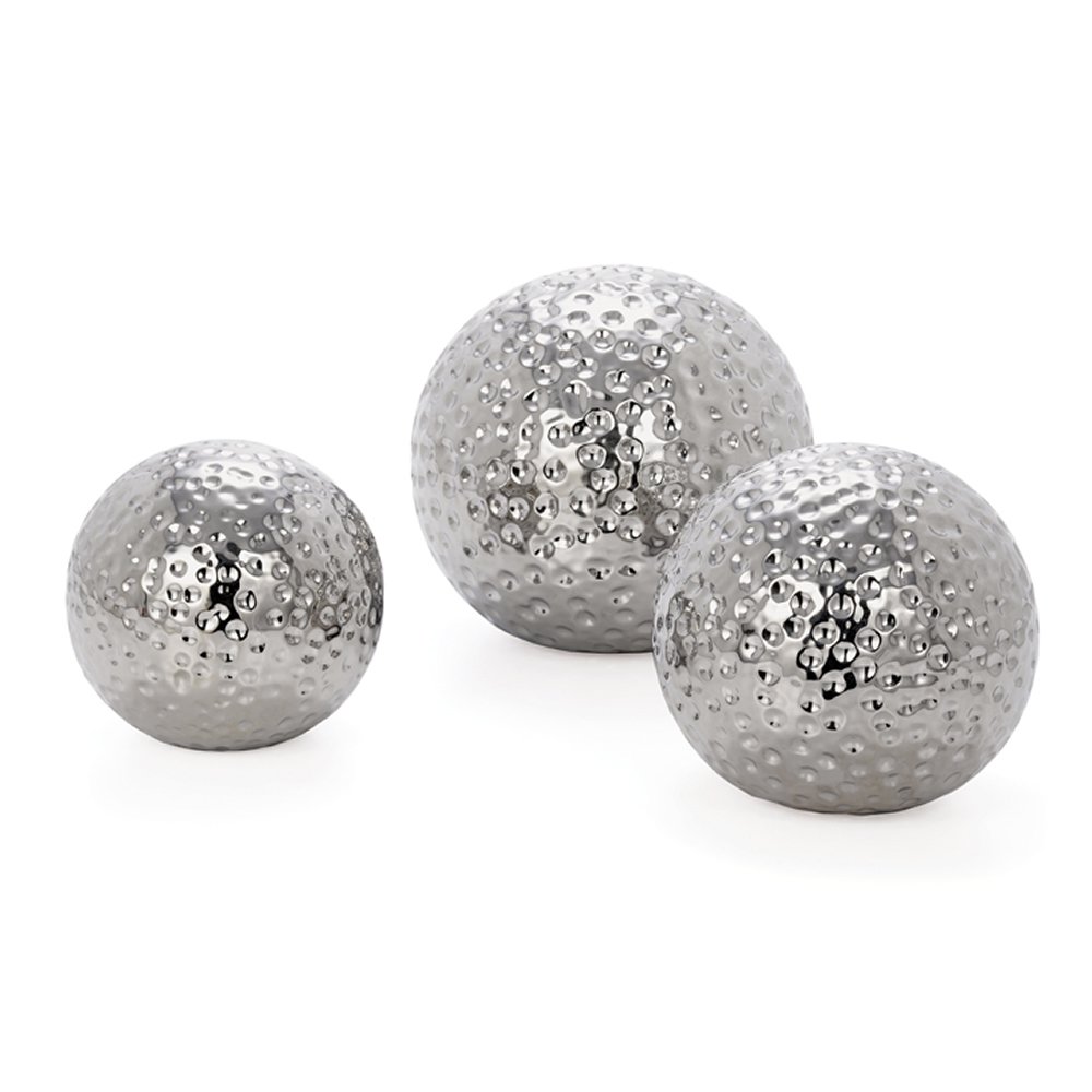 Torre & Tagus 900498 Hammered Ceramic Decor Balls, Chrome