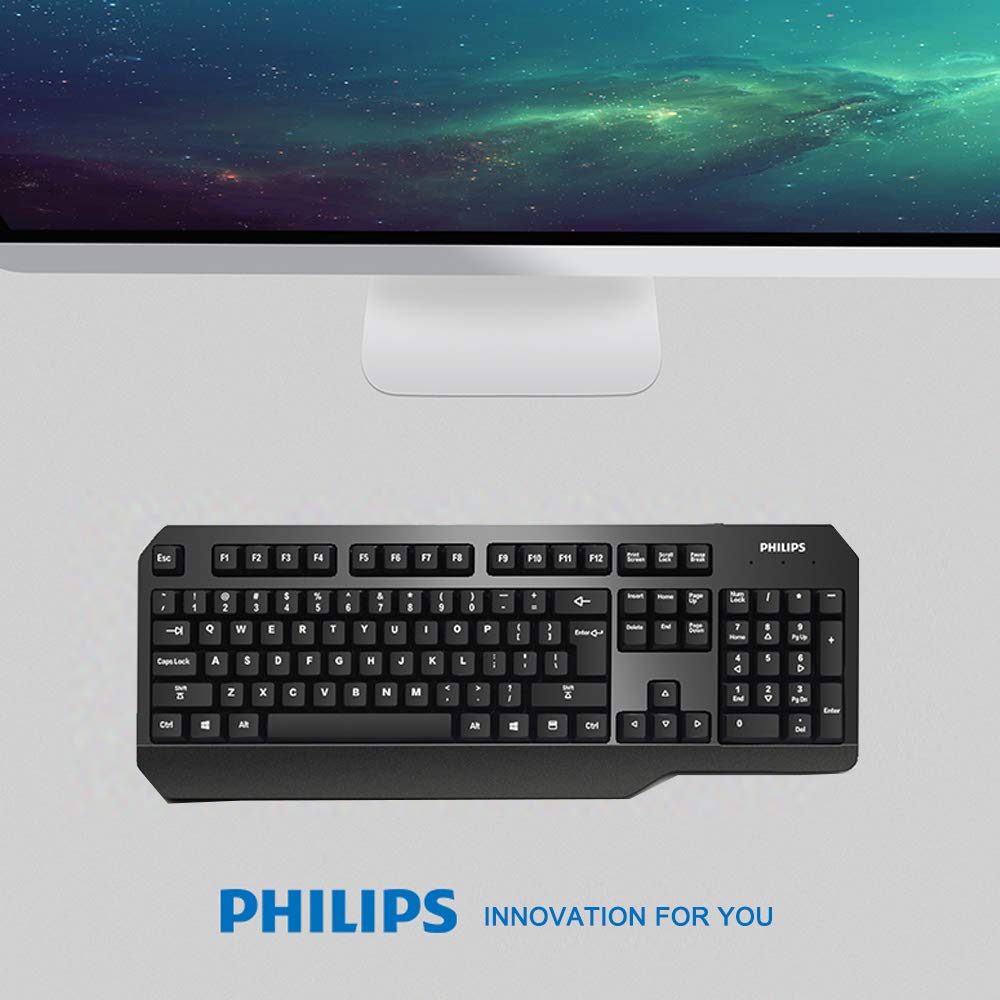 Philips Gaming Keyboard, USB Wired Ergonomic Mechanical Keyboard for PC, Laptop, Mac