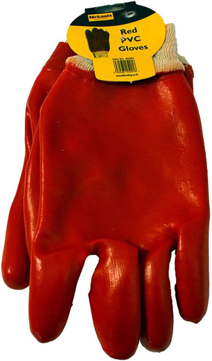 3 PAIRS x RED RUBBER PVC GLOVES - heavy duty safety gloves, builders, plumbers, gardening etc -FREE DELIVERY