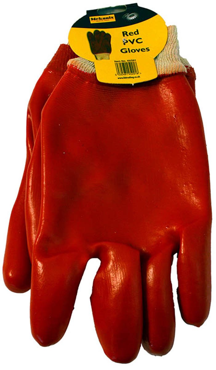 3 PAIRS x RED RUBBER PVC GLOVES heavy duty safety gloves, builders