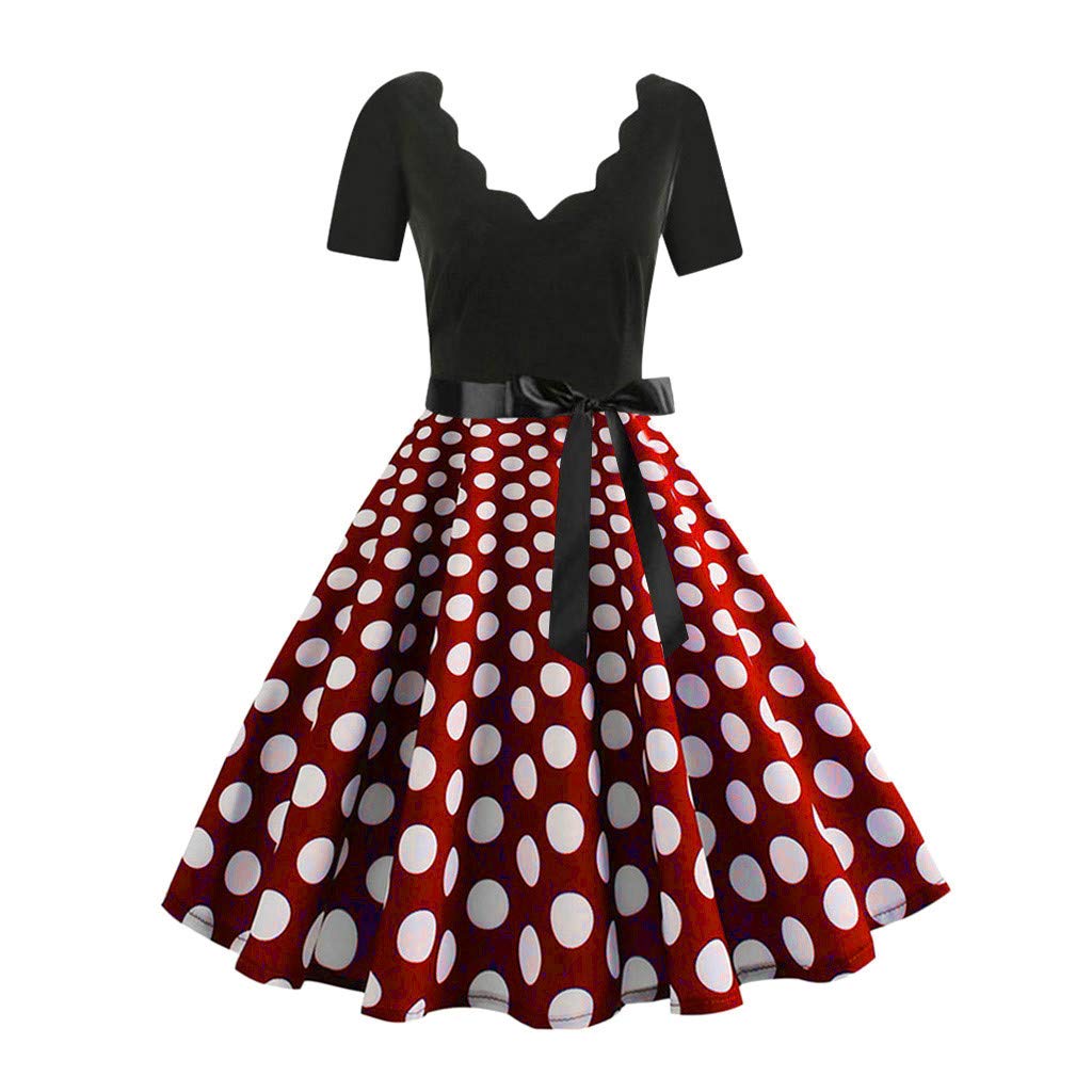 Reooly Women Short Sleeve Fashion Print Dot Vintage Flare Dress |  Desertcart Bahamas