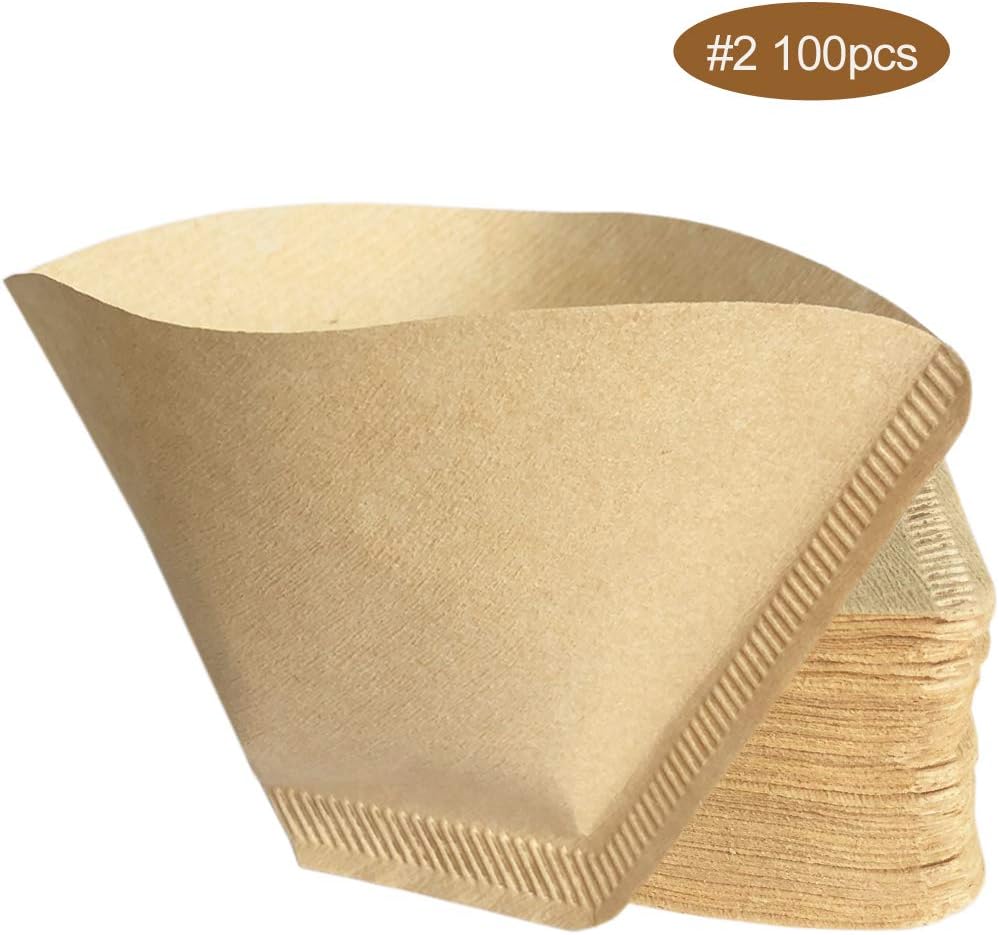YDIOLM 100pcs Good Grips Unbleached All-Natural Brown #2 Cone Coffee Filters-Fits all No.2 size Chemex, Bodum, Hario Cone Coffee Drippers (#2 Paper Filters 100pcs)