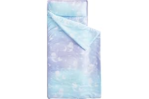 Wake In Cloud - Nap Mat with Removable Pillow for Kids Toddler Boys Girls Daycare Preschool Kindergarten Sleeping Bag, White Mermaids on Gradient Purple Blue, 100% Soft Microfiber
