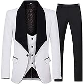 YFFUSHI Men's 3 Piece Suit Slim Fit Jacquard Tuxedo 1 Button Shawl Collar Blazer Vest & Pants for Wedding Formal Prom