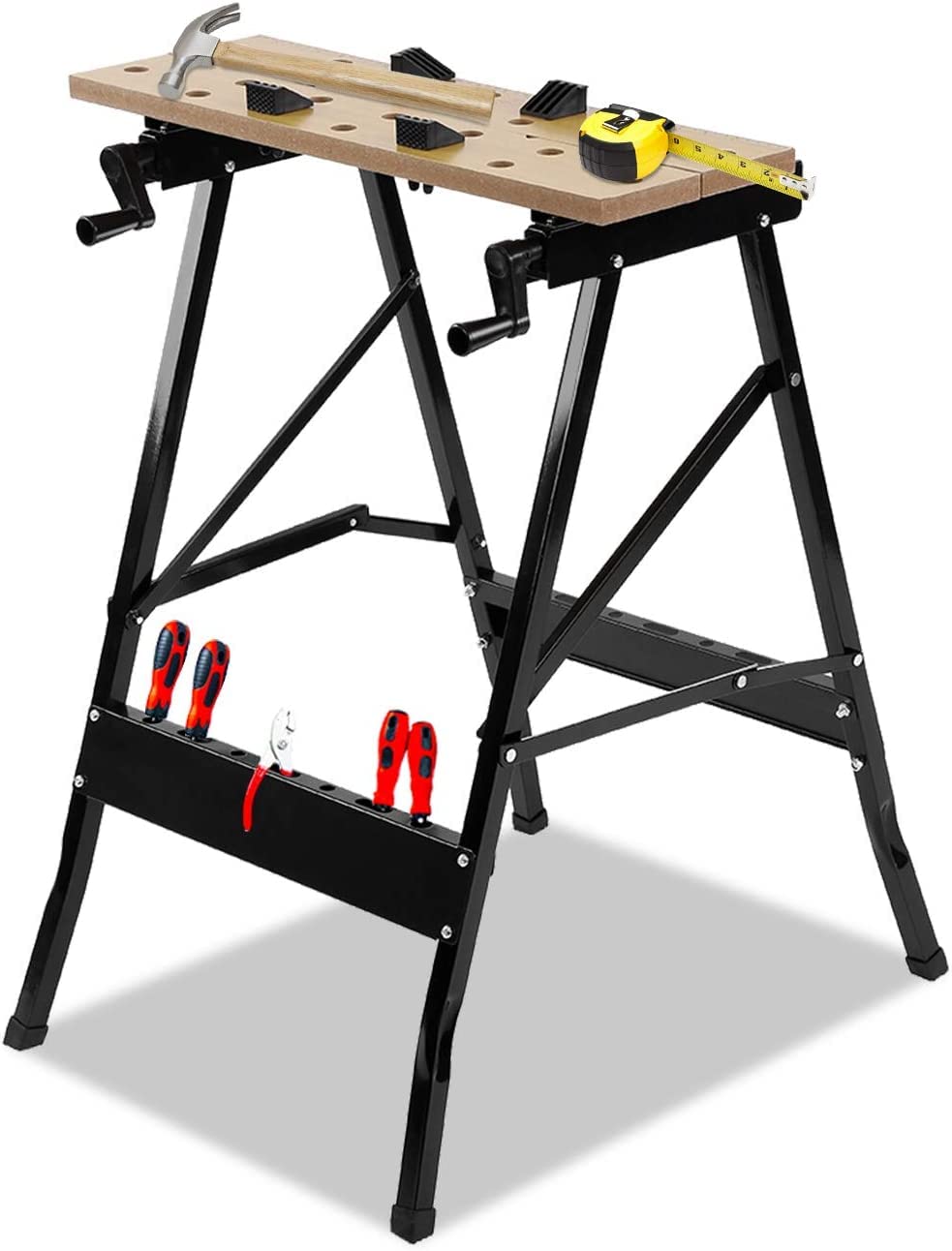 Folding Workbench, Portable Trestle Work Bench/SawhorseWork Bench Table for Clamping Painting Cutting, Solid Steel and MDF Wood Working Engineering Repairing Workbench, 220lbs Capacity