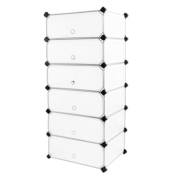 SONGMICS DIY Schuhregal Schuhschrank mit Tür, 6 Ebenen PP-Kunststoff Schuhablage mit Umkippschutz Versehen (26,8 L Faches), f