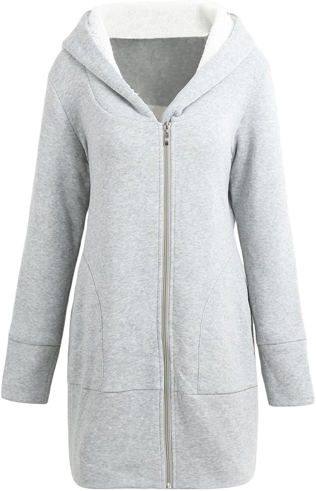 Romacci Women Zip up Hoodies Coat Warm Fleece Coat Outerwear Hooded Sweatshirts Casual Long