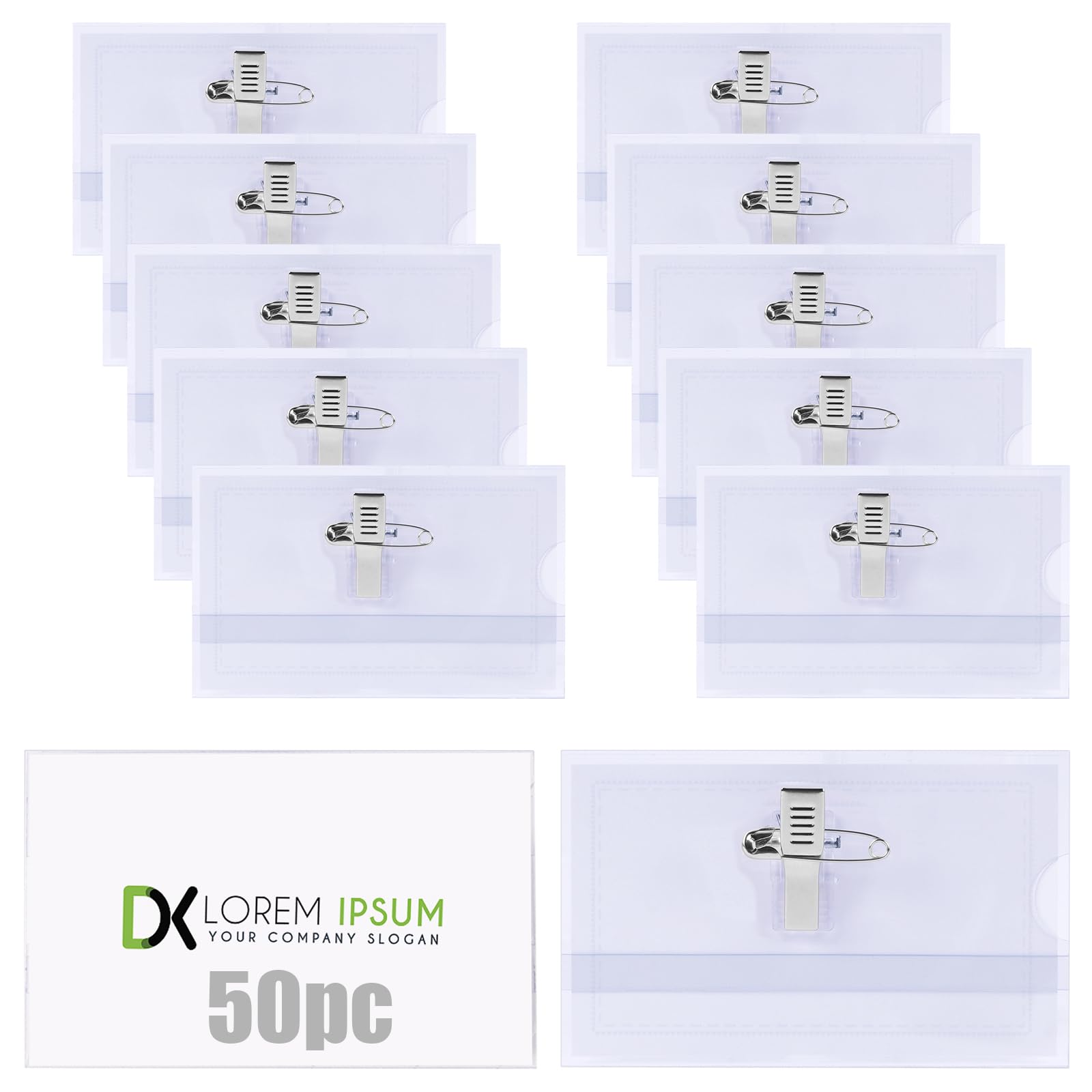 Vicloon Name Badges with Clip and Pin, 50Pcs Clear Name Badge Holders, Waterproof Badge Holders Plastic ID Name Card Insert Sheets Horizontal ID Card Holder Company, School, Corporate Conference