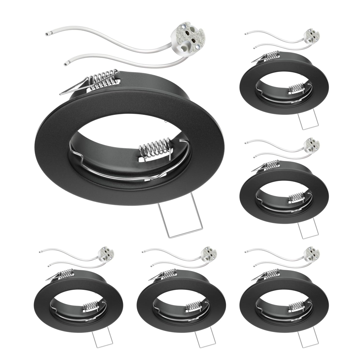 ledscom.de 6 Pieces Ceiling recessed Frame Fere recessed Frame Black matt (LED/Halogen/MR16/50mm) incl. GU5.3 Socket