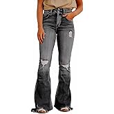 Flamingals Flare Bell Bottom Jeans for Women Raw Hem High Waist