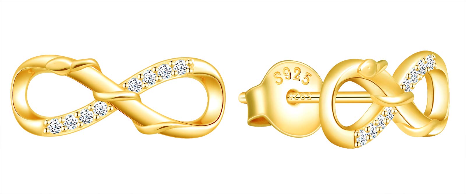 INFINIONLY Women's girl's Earrings Studs, 925 sterling silver Jewellery Sets, Snake winding infinity symbol earrings, gold, Inlaid zircon, animal jewelry-sets