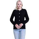 SMILING PINKER Women Cardigan Sweater Crewneck Pearl Button Knitted Tops Medium Weight