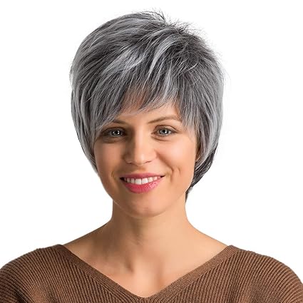 Buy Emmor Short Grey Synthetic Wigs For Women Pixie Cut Wig